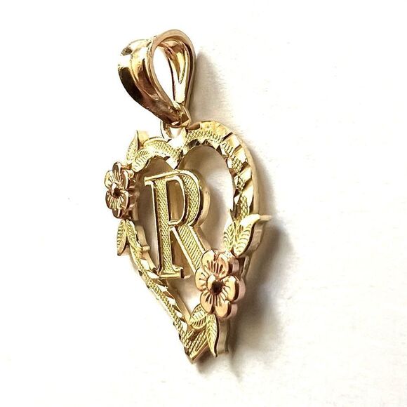 14k solid gold Initial R heart Charm | letter R Charm | Birthday gift | - Picture 4 of 11